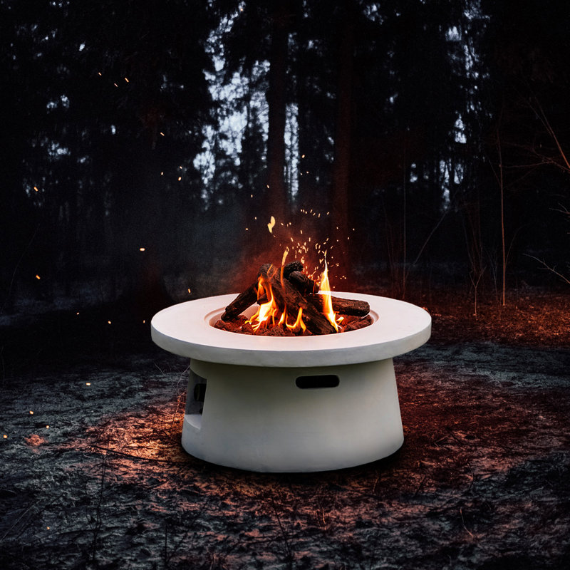 Latitude Run® Outdoor Fire Pit Table, White Round 50,000btu Gas Fire